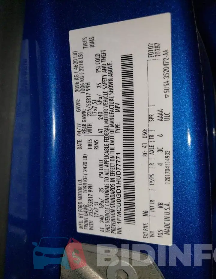 1FMCU0GD1HUD77771 Photo# 12