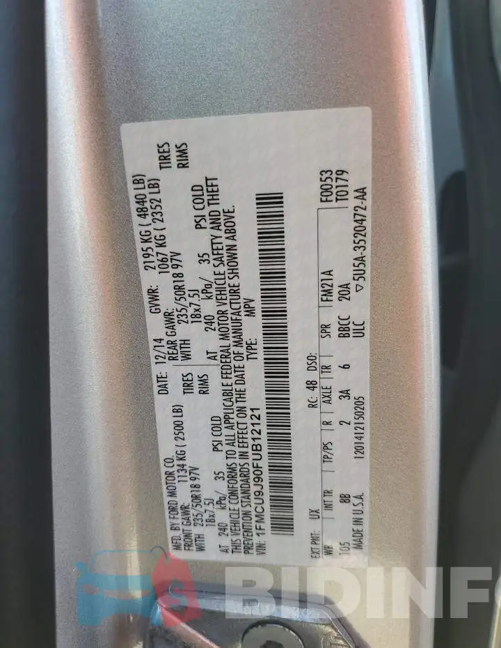 1FMCU9J90FUB12121 Photo# 12