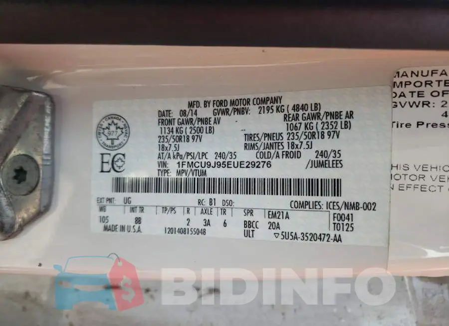 1FMCU9J95EUE29276 Photo# 13