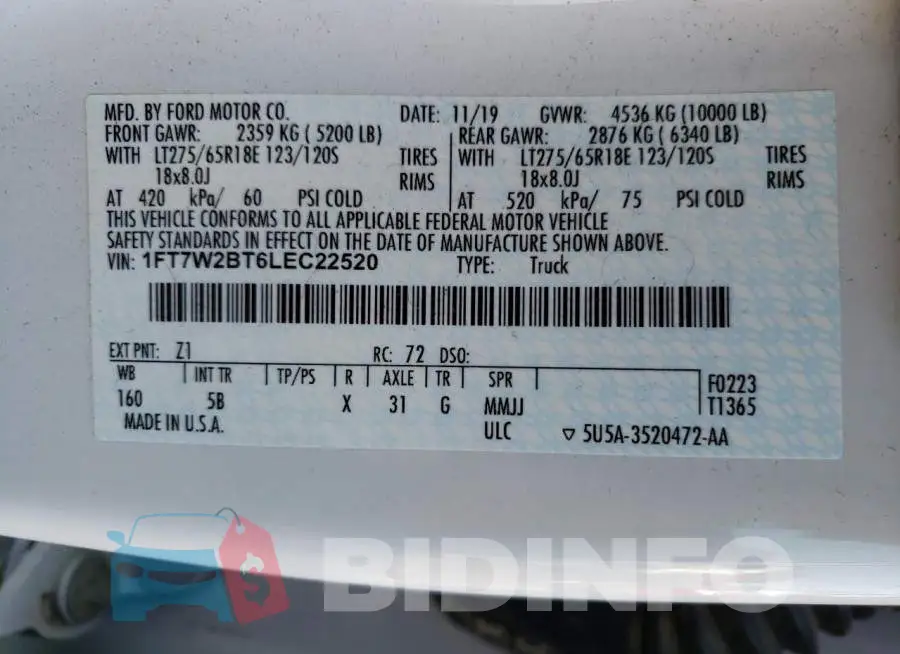 1FT7W2BT6LEC22520 Photo# 13