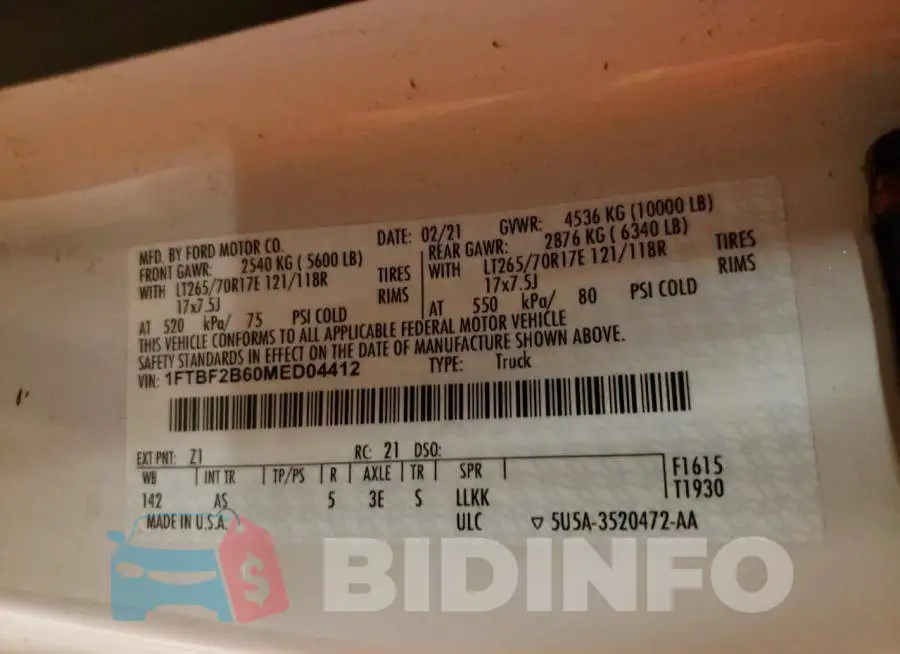 1FTBF2B60MED04412 Photo# 12