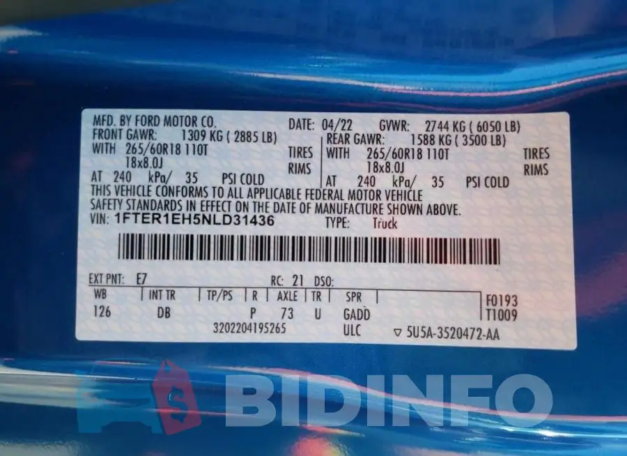 1FTER1EH5NLD31436 Photo# 10