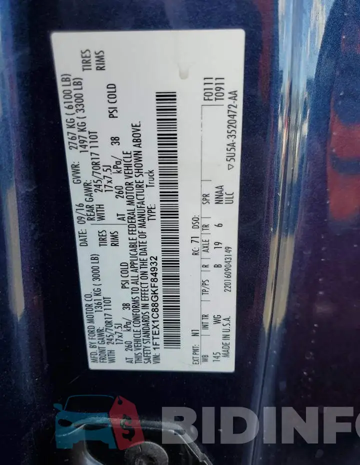 1FTEX1C88GKF84932 Photo# 12