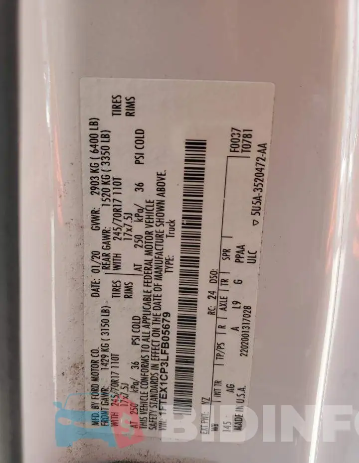 1FTEX1CP3LFB05679 Photo# 12
