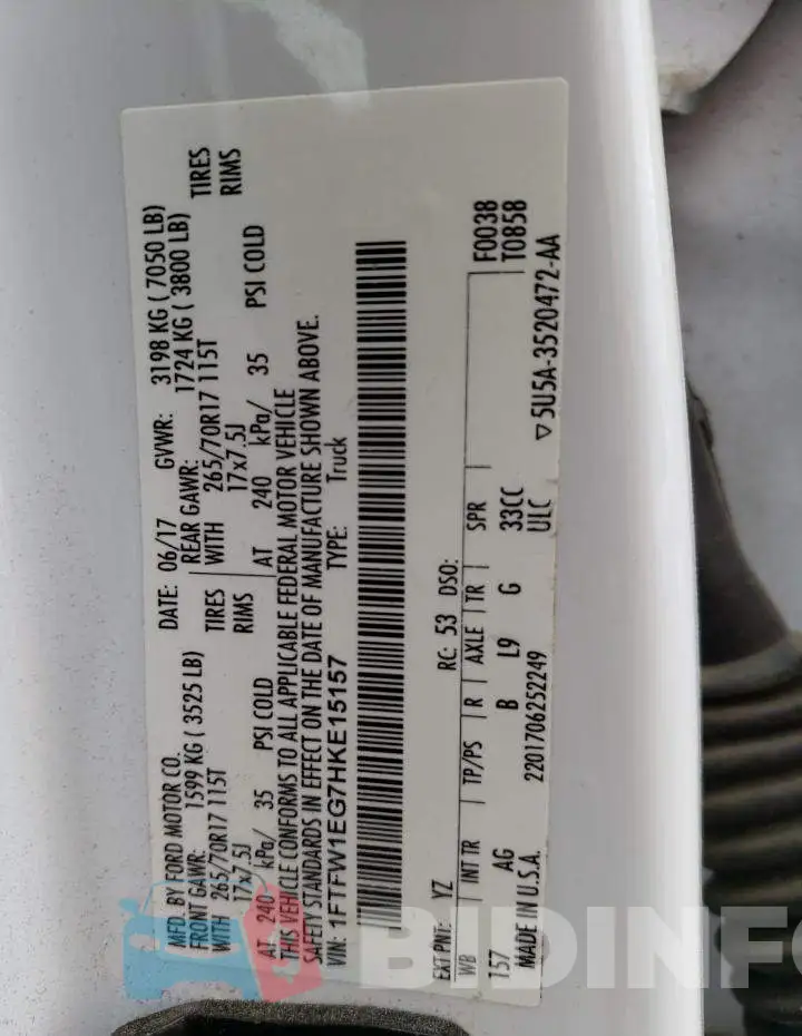 1FTFW1EG7HKE15157 Photo# 12