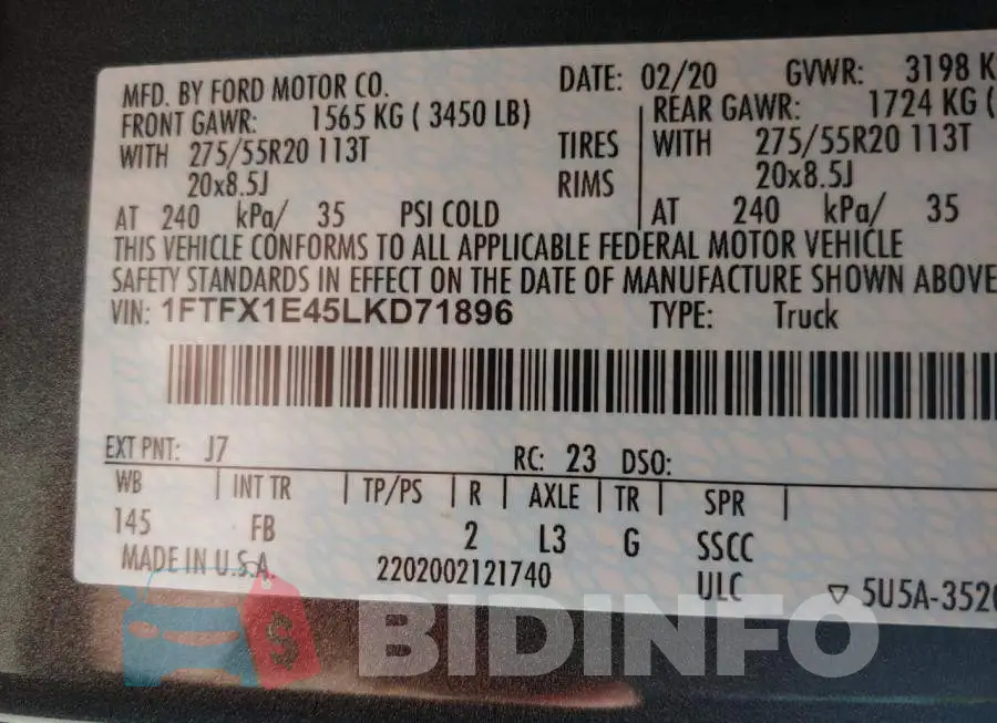 1FTFX1E45LKD71896 Photo# 10