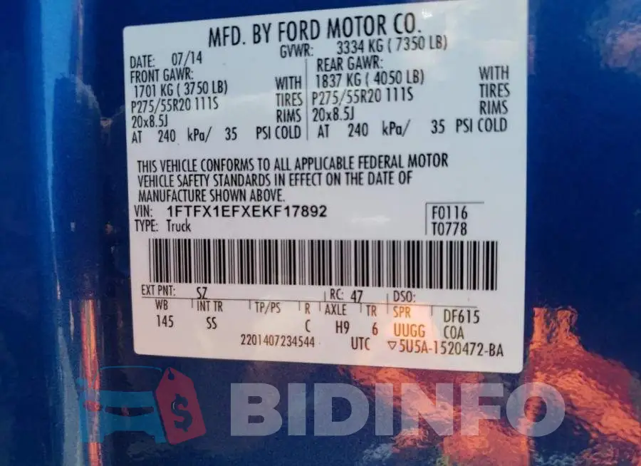 1FTFX1EFXEKF17892 Photo# 12