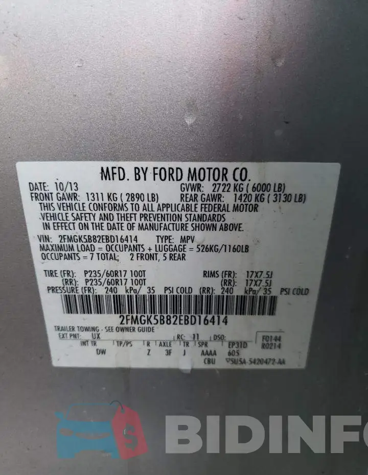 2FMGK5B82EBD16414 Photo# 13