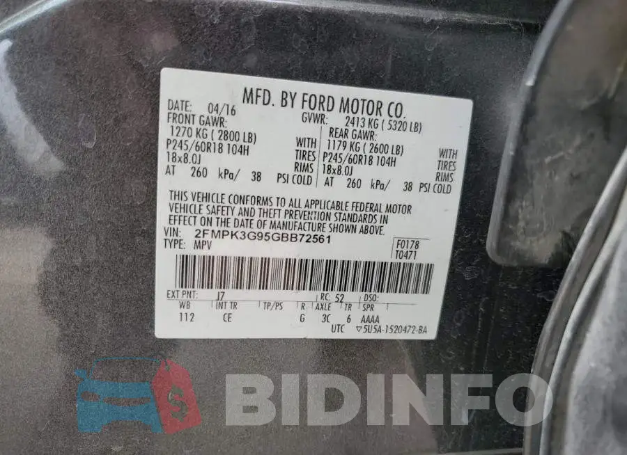 2FMPK3G95GBB72561 Photo# 13