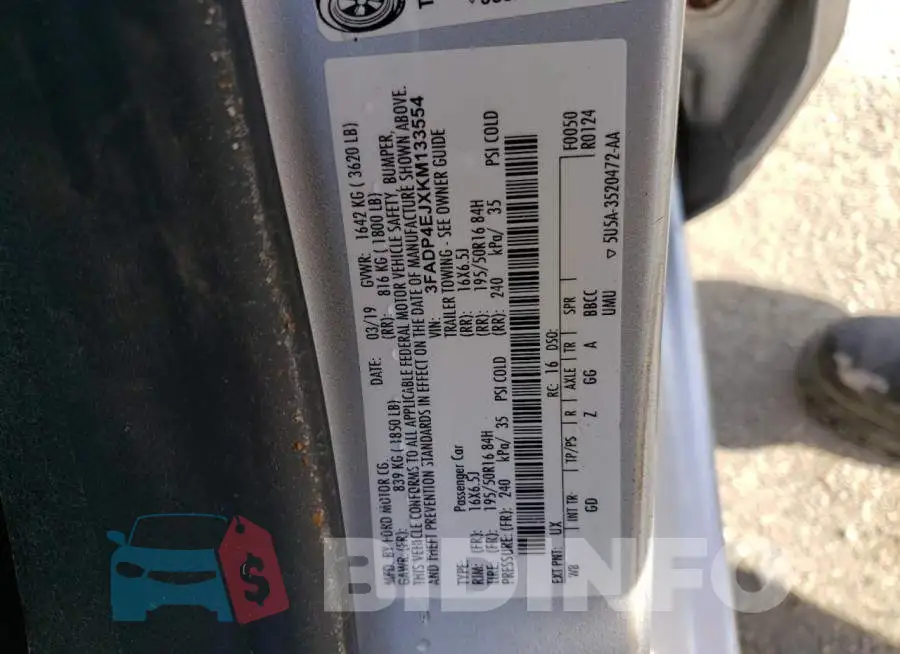3FADP4EJXKM133554 Photo# 12