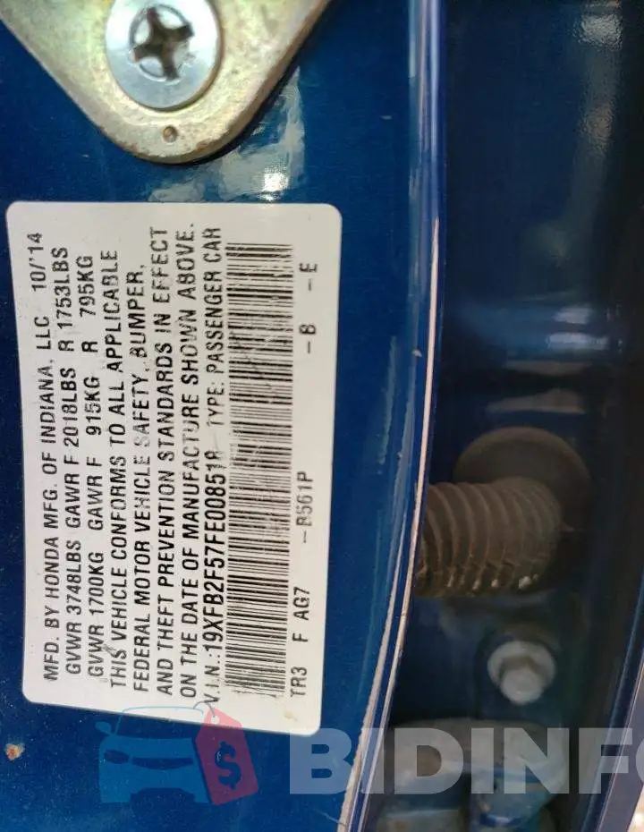 19XFB2F57FE008518 Photo# 13