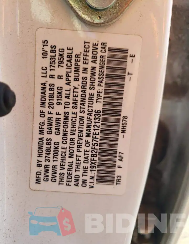 19XFB2F57FE121336 Photo# 13