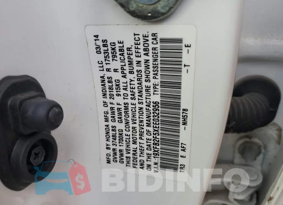 19XFB2F5XEE032956 Photo# 12