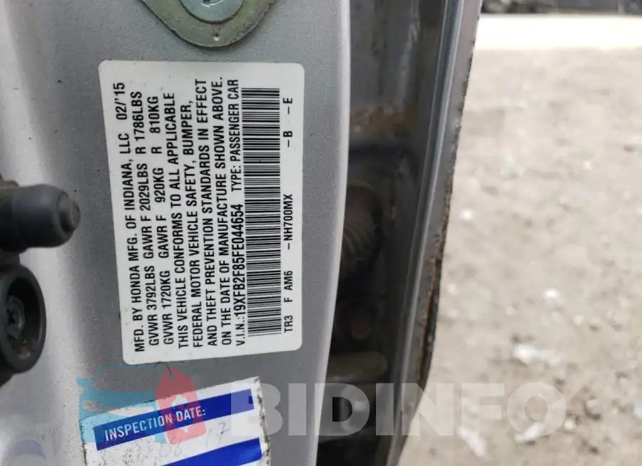 19XFB2F85FE044654 Photo# 13