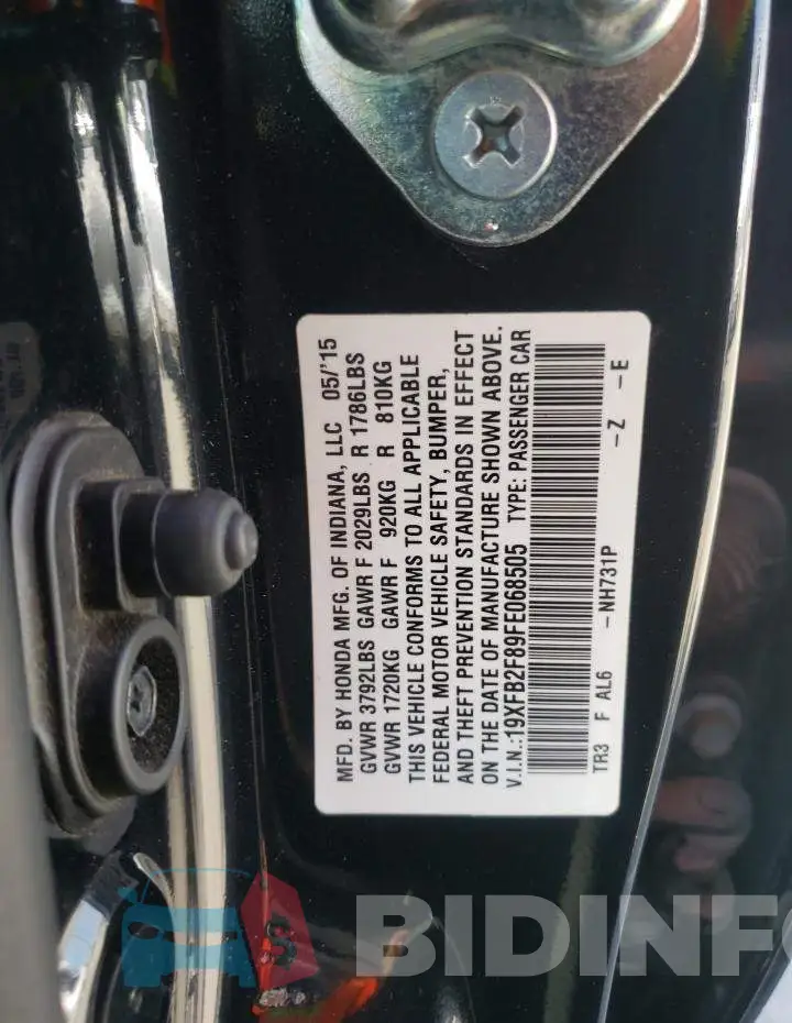19XFB2F89FE068505 Photo# 12