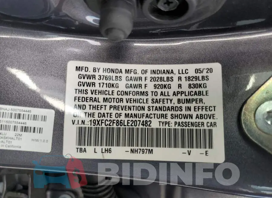 19XFC2F86LE207482 Photo# 12