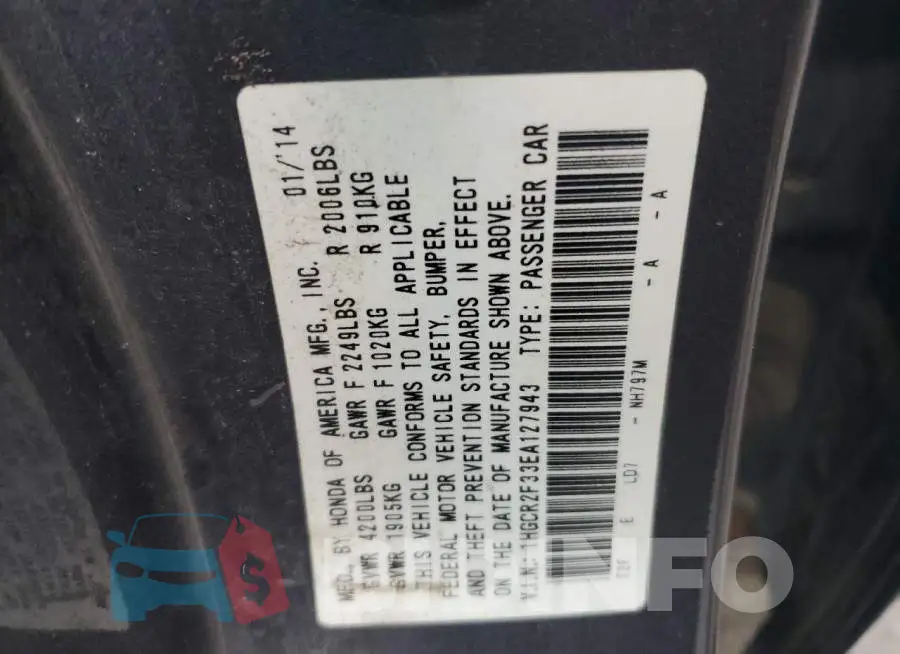 1HGCR2F33EA127943 Photo# 12