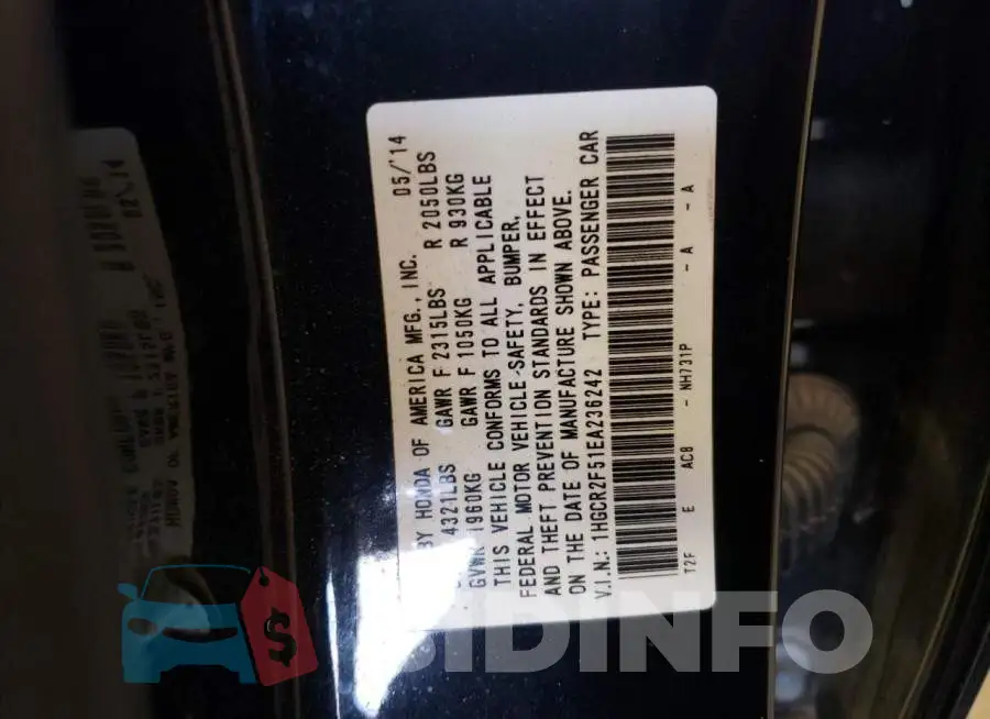 1HGCR2F51EA236242 Photo# 13