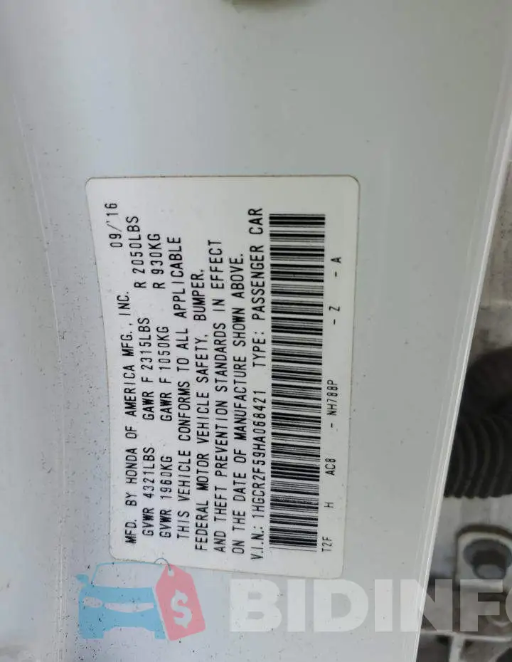 1HGCR2F59HA068421 Photo# 12