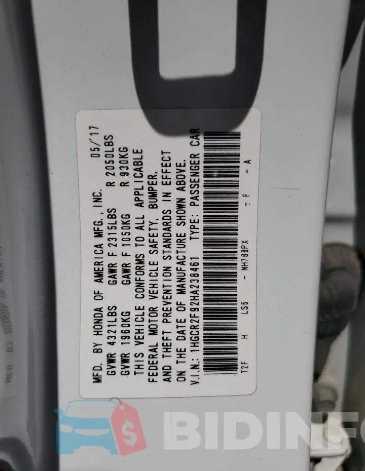 1HGCR2F92HA238461 Photo# 12
