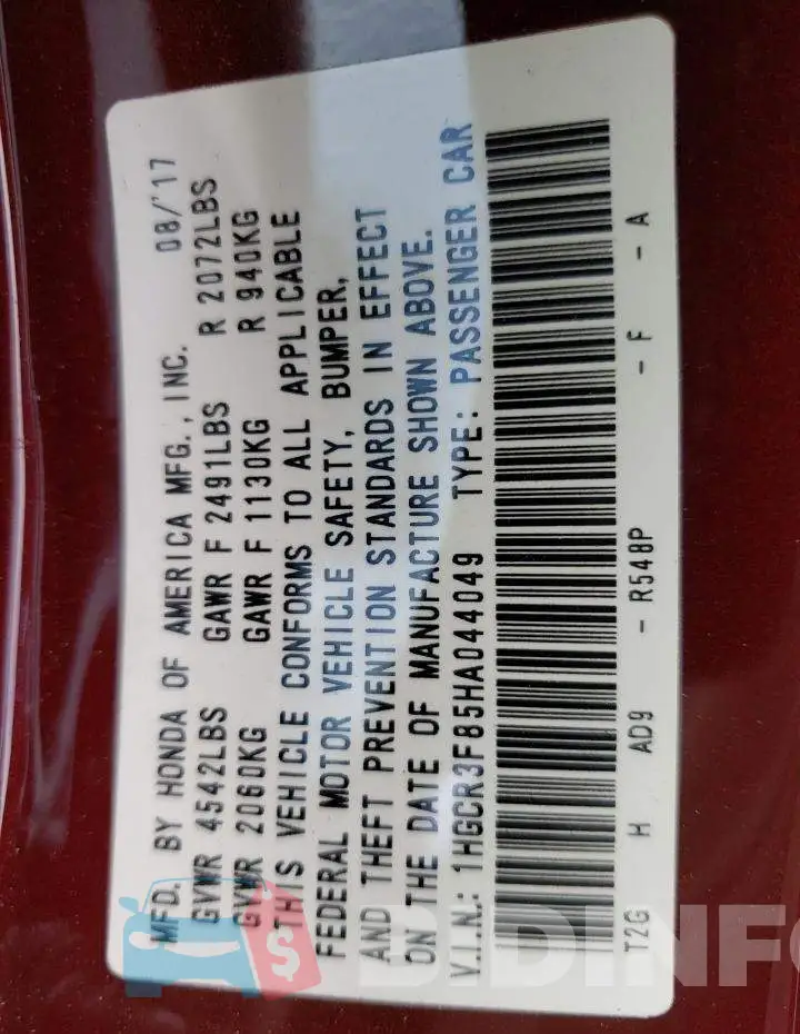1HGCR3F85HA044049 Photo# 12