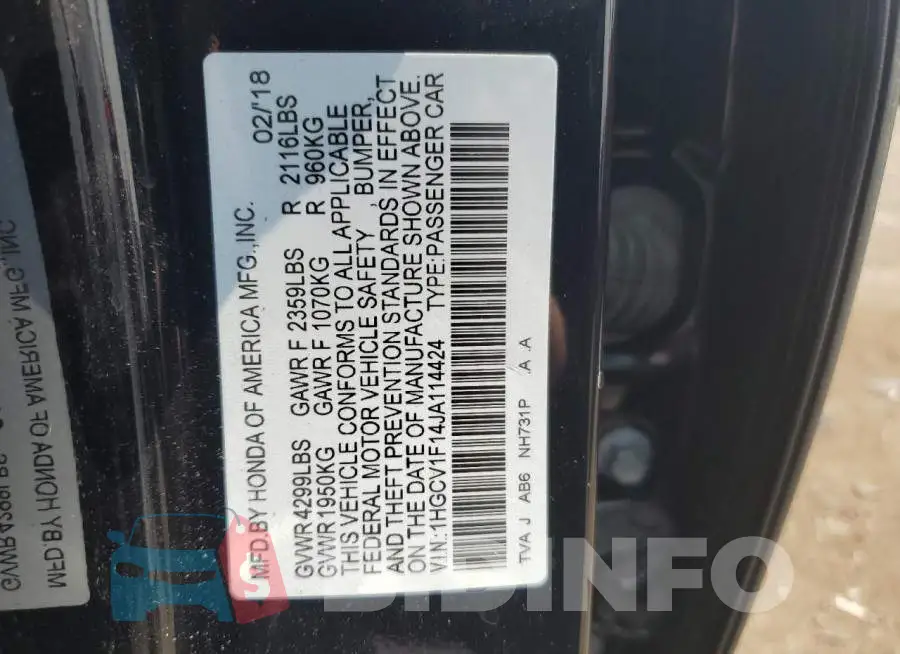 1HGCV1F14JA114424 Photo# 12