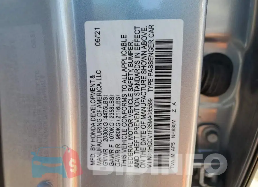 1HGCV1F35MA085599 Photo# 13