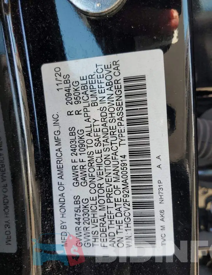 1HGCV2F92MA005914 Photo# 13