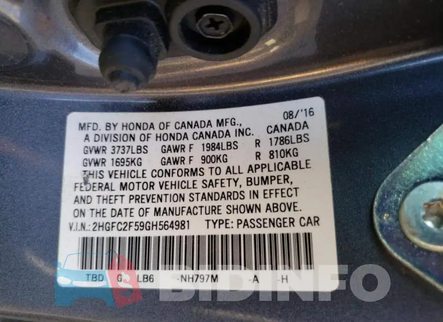 2HGFC2F59GH564981 Photo# 12