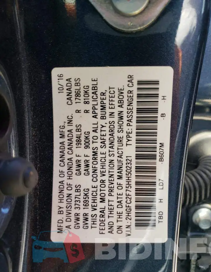 2HGFC2F75HH502321 Photo# 12