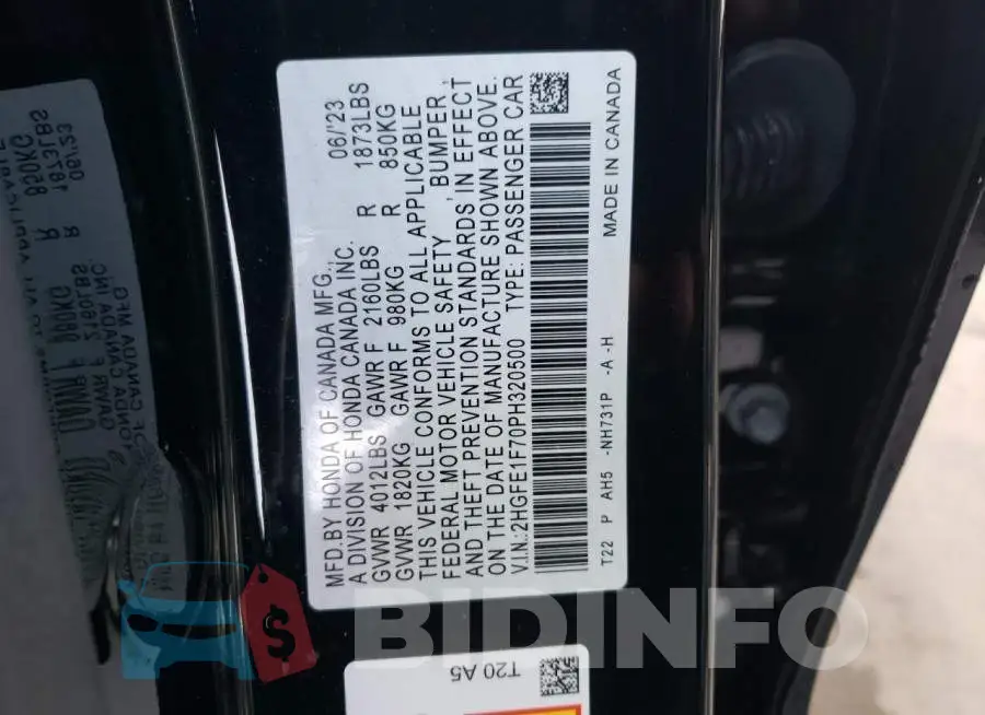 2HGFE1F70PH320500 Photo# 12