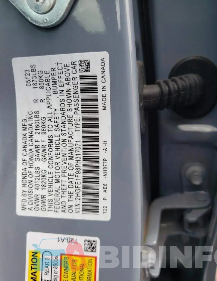 2HGFE1F98PH317071 Photo# 12