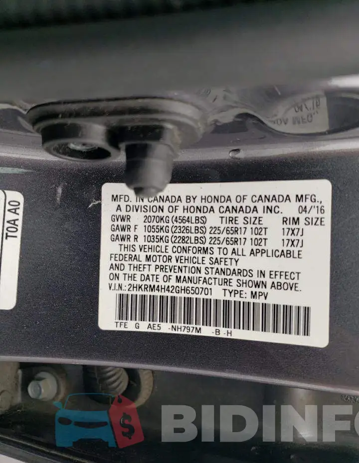 2HKRM4H42GH650701 Photo# 12
