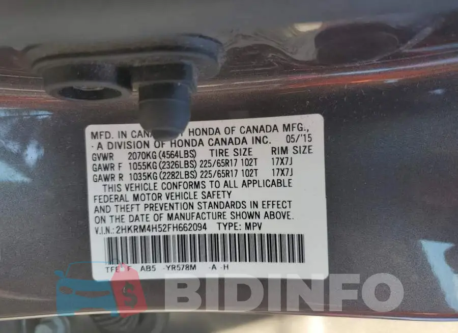 2HKRM4H52FH662094 Photo# 14
