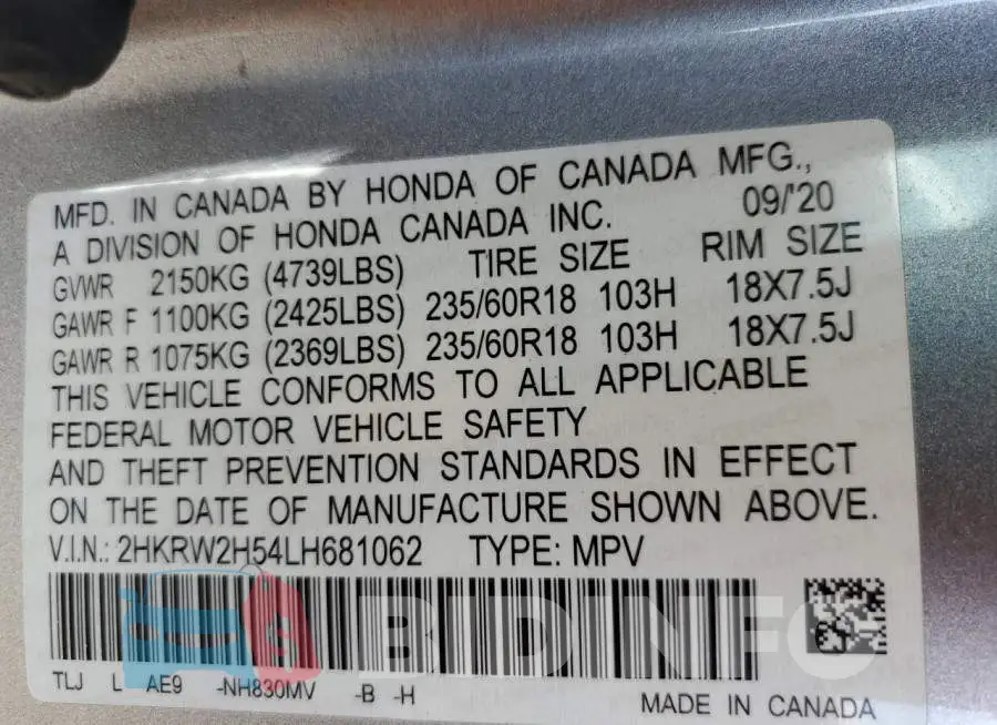 2HKRW2H54LH681062 Photo# 13