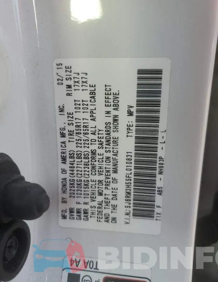 5J6RM3H55FL010831 Photo# 13