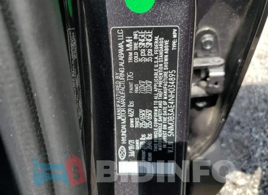 5NMJB3AE4NH034895 Photo# 12