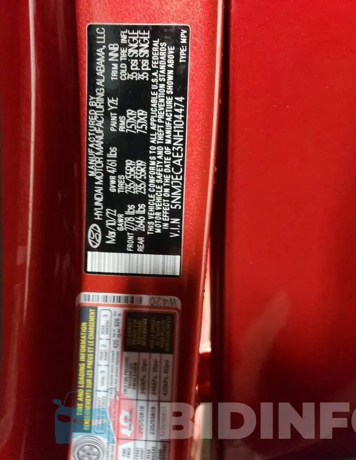 5NMJECAE3NH104474 Photo# 13
