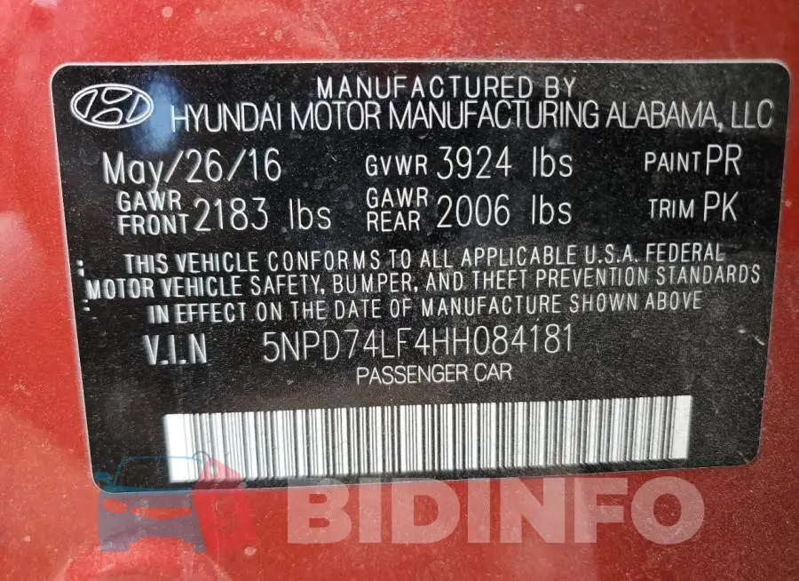 5NPD74LF4HH084181 Photo# 12