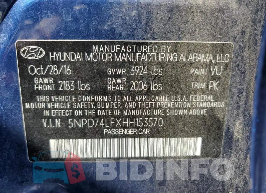 5NPD74LFXHH153570 Photo# 13