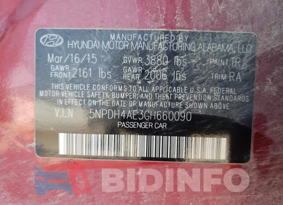 5NPDH4AE3GH660090 Photo# 12