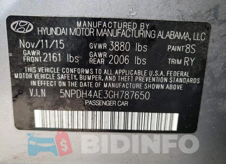 5NPDH4AE3GH787650 Photo# 12