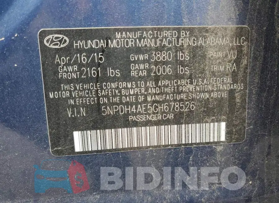 5NPDH4AE5GH678526 Photo# 13
