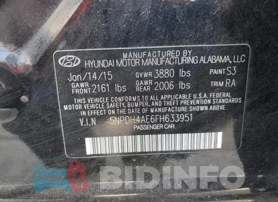 5NPDH4AE6FH633951 Photo# 12