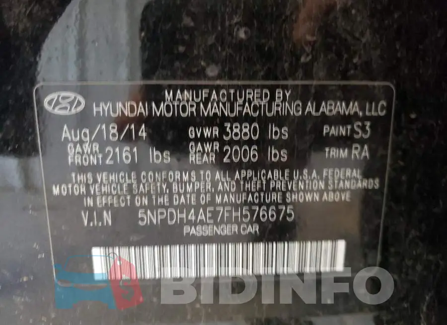 5NPDH4AE7FH576675 Photo# 12