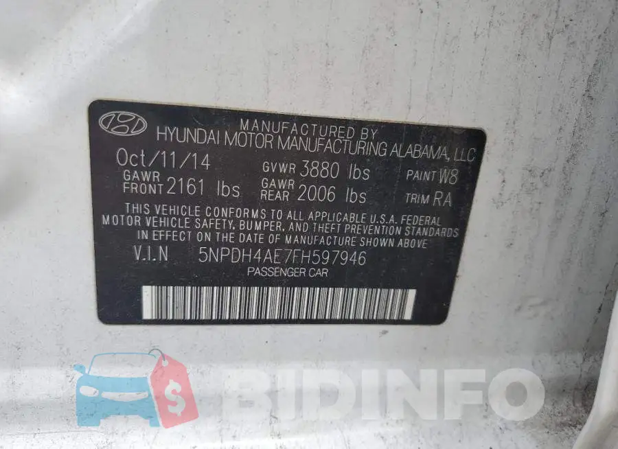 5NPDH4AE7FH597946 Photo# 12