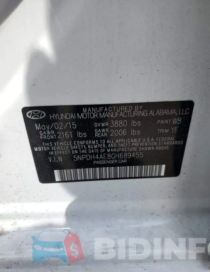 5NPDH4AE8GH689455 Photo# 12