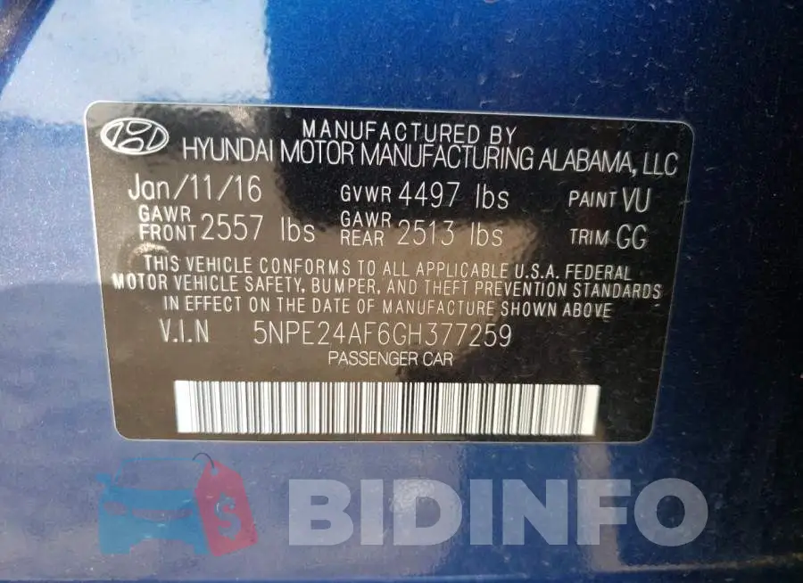 5NPE24AF6GH377259 Photo# 12
