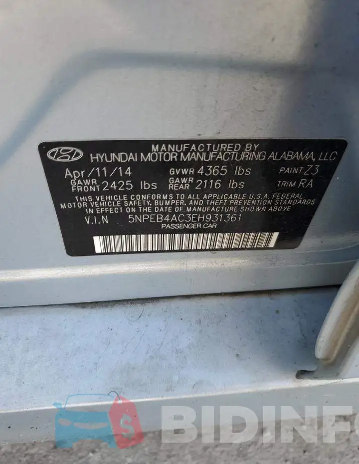5NPEB4AC3EH931361 Photo# 12