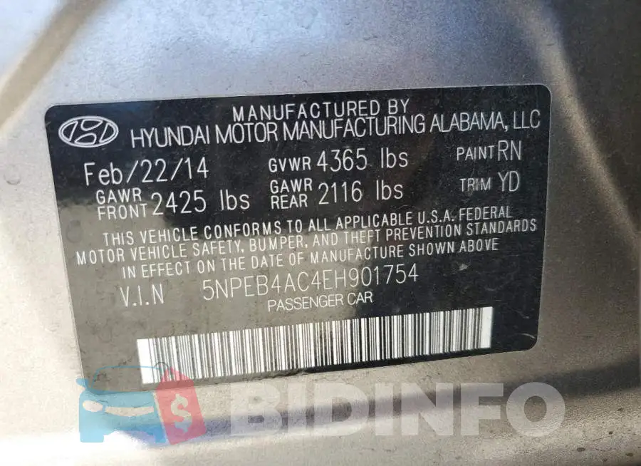 5NPEB4AC4EH901754 Photo# 12
